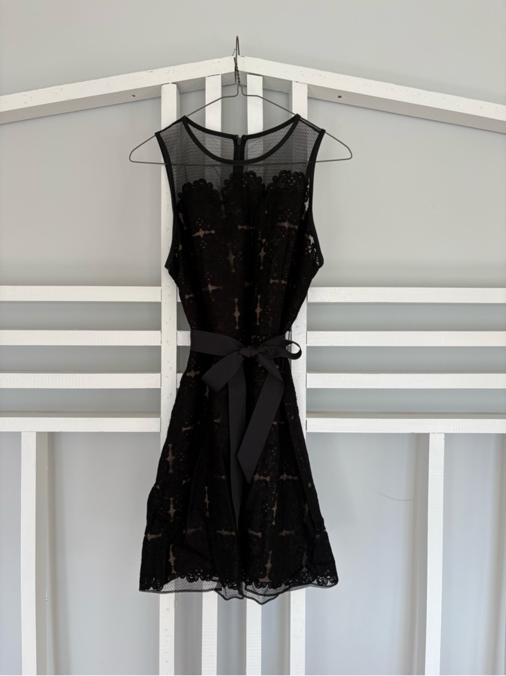Amanda Uprichard Black Lace Overlay Belted Mini Dress Size Medium